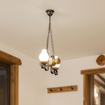 Brilagi - Lámpara colgante con cadena RUSTIC 2xE14/40W/230V haya