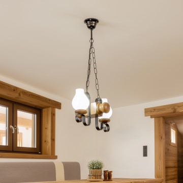 Brilagi - Lámpara colgante con cadena RUSTIC 2xE14/40W/230V haya/nogal