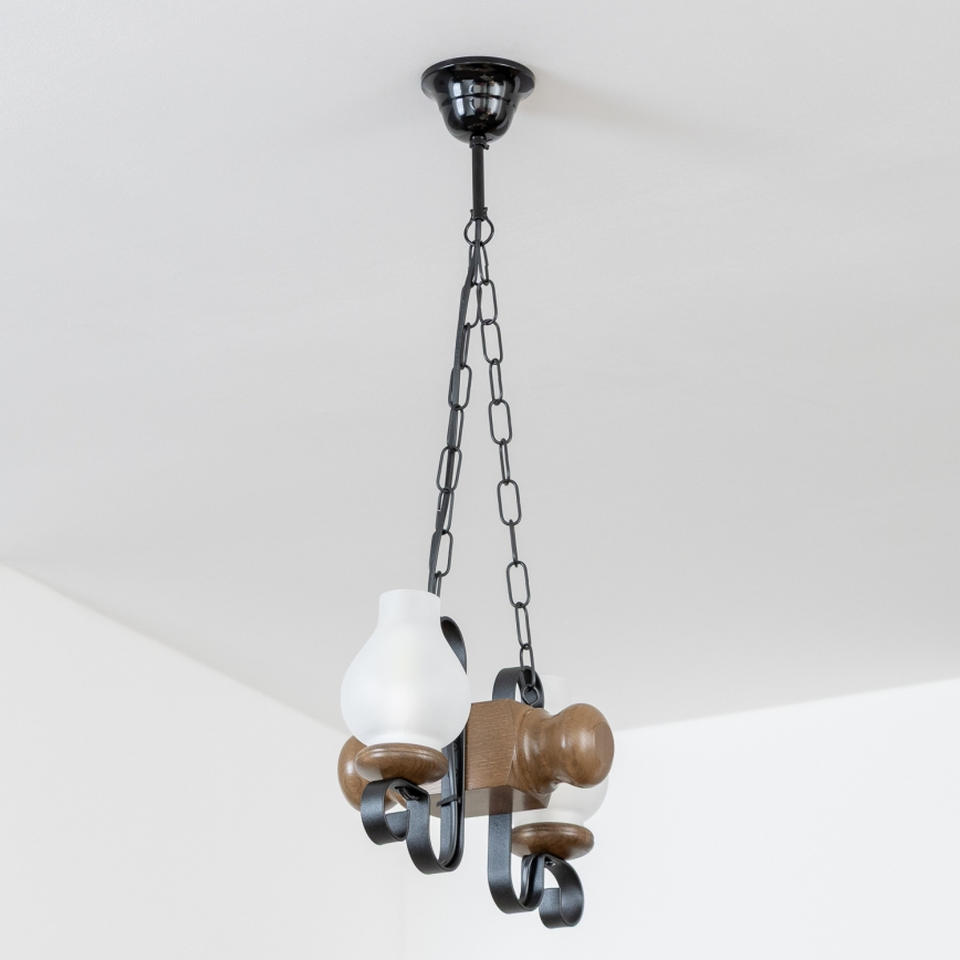 Brilagi - Lámpara colgante con cadena RUSTIC 2xE14/40W/230V haya/nogal