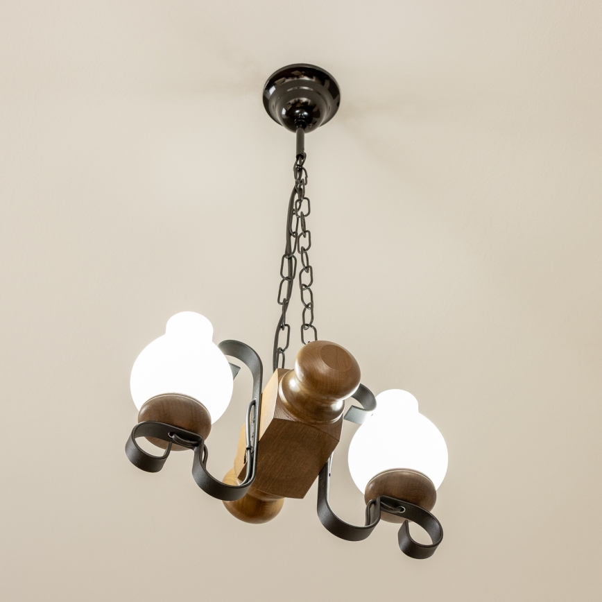 Brilagi - Lámpara colgante con cadena RUSTIC 2xE14/40W/230V haya/nogal