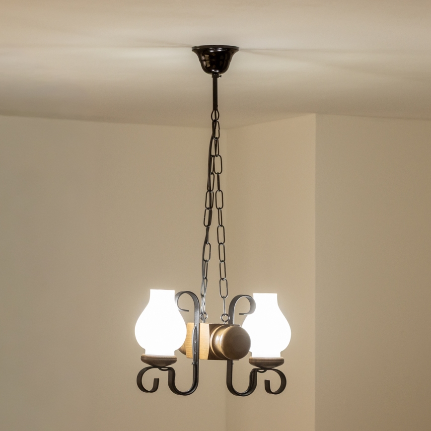 Brilagi - Lámpara colgante con cadena RUSTIC 2xE14/40W/230V haya/nogal