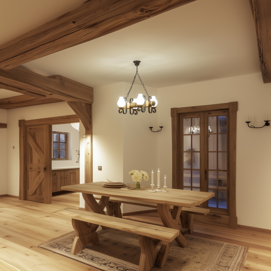 Brilagi - Lámpara colgante con cadena RUSTIC 4xE14/40W/230V haya