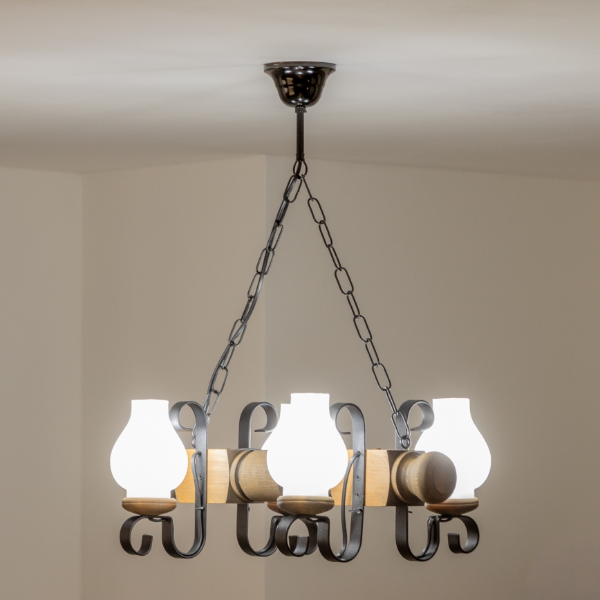 Brilagi - Lámpara colgante con cadena RUSTIC 4xE14/40W/230V haya