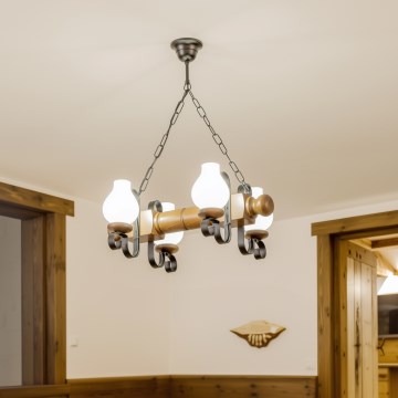 Brilagi - Lámpara colgante con cadena RUSTIC 4xE14/40W/230V haya/nogal