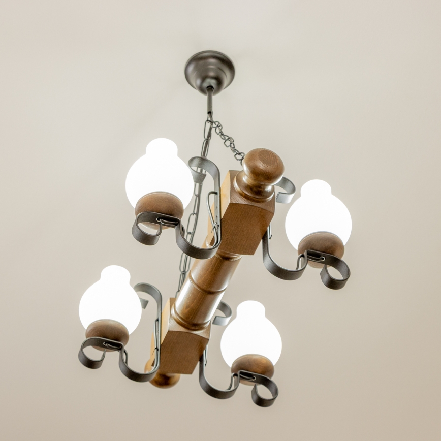 BRILAGI - Lámpara colgante con cadena RUSTIC 4xE14/40W/230V haya/nogal