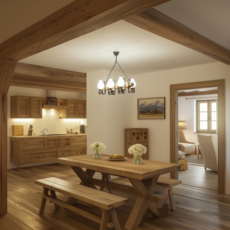 Brilagi - Lámpara colgante con cadena RUSTIC 6xE14/40W/230V haya