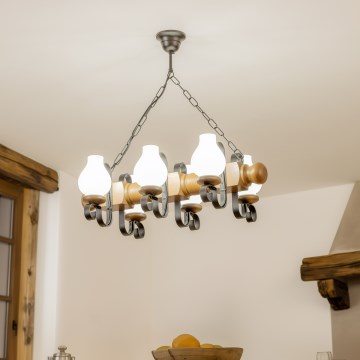 Brilagi - Lámpara colgante con cadena RUSTIC 6xE14/40W/230V haya/nogal