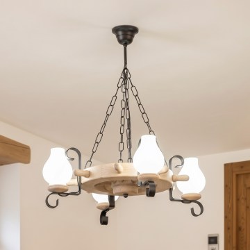 Brilagi - Lámpara colgante con cadena TIMONA 4xE14/40W/230V roble