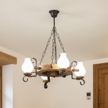 Brilagi - Lámpara colgante con cadena TIMONA 4xE14/40W/230V Ø 50 cm haya