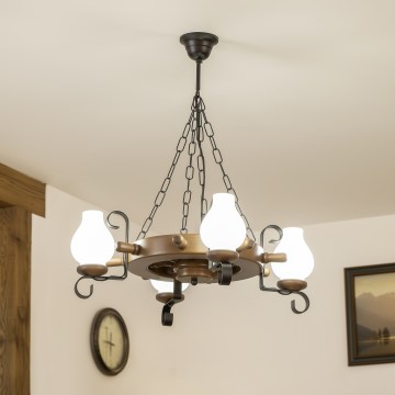 Brilagi - Lámpara colgante con cadena TIMONA 4xE14/40W/230V Ø 50 cm haya/nogal