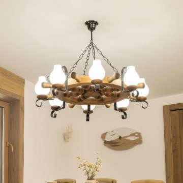 Brilagi - Lámpara colgante con cadena TIMONA 8xE14/40W/230V Ø 70 cm haya