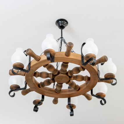 Brilagi - Lámpara colgante con cadena TIMONA 8xE14/40W/230V Ø 70 cm haya