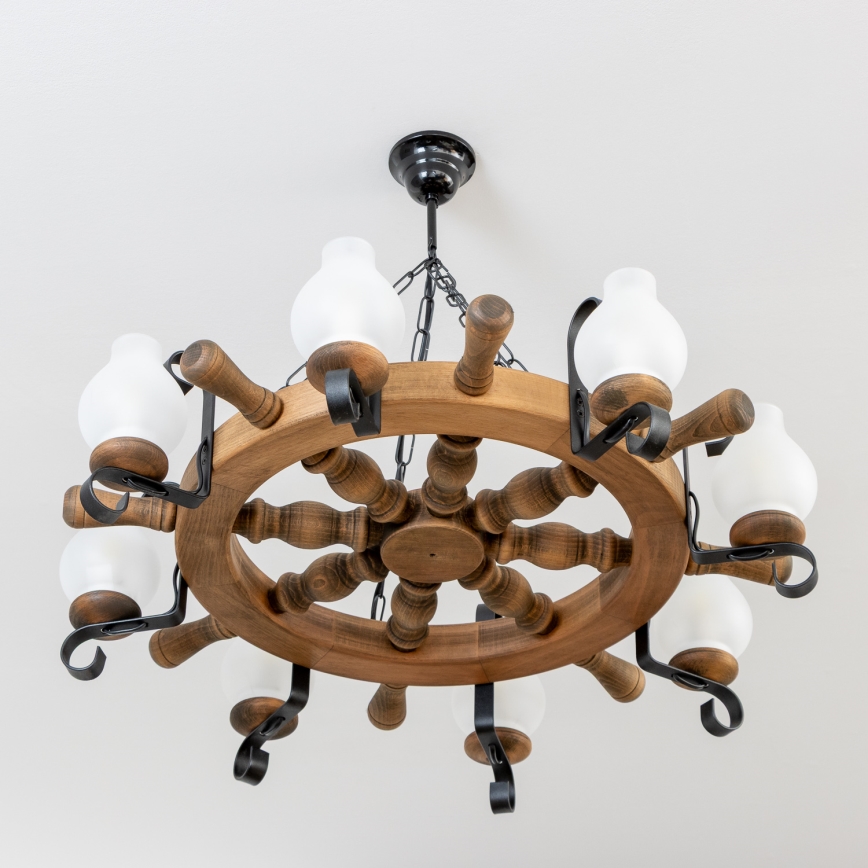Brilagi - Lámpara colgante con cadena TIMONA 8xE14/40W/230V Ø 70 cm haya