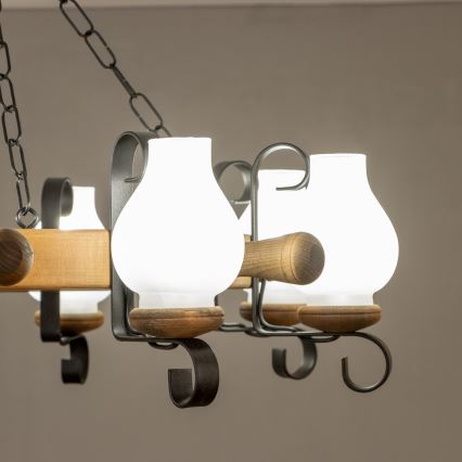 Brilagi - Lámpara colgante con cadena TIMONA 8xE14/40W/230V Ø 70 cm haya
