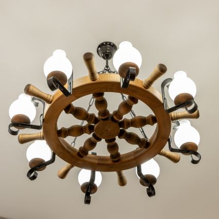 Brilagi - Lámpara colgante con cadena TIMONA 8xE14/40W/230V Ø 70 cm haya