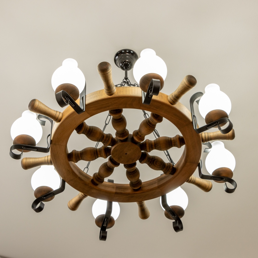 Brilagi - Lámpara colgante con cadena TIMONA 8xE14/40W/230V Ø 70 cm haya