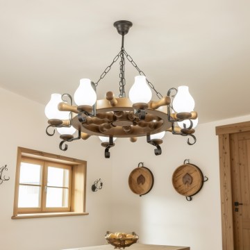 Brilagi - Lámpara colgante con cadena TIMONA 8xE14/40W/230V Ø 70 cm haya/nogal
