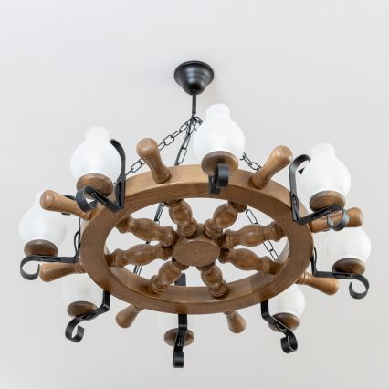 Brilagi - Lámpara colgante con cadena TIMONA 8xE14/40W/230V Ø 70 cm haya/nogal
