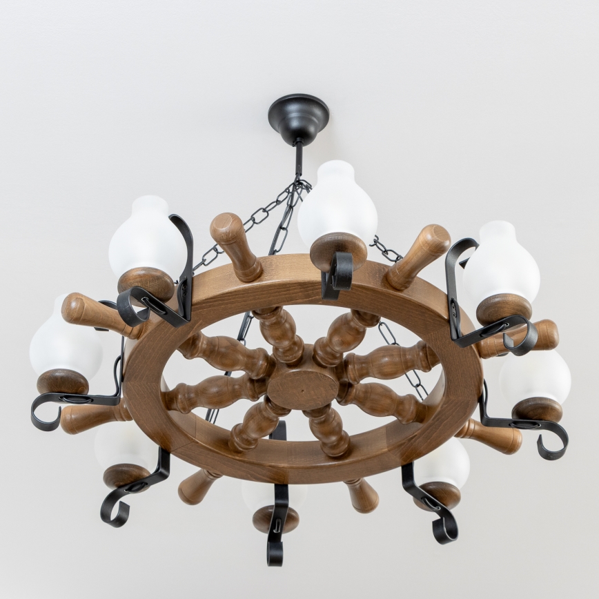 Brilagi - Lámpara colgante con cadena TIMONA 8xE14/40W/230V Ø 70 cm haya/nogal
