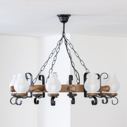 Brilagi - Lámpara colgante con cadena TIMONA 8xE14/40W/230V Ø 70 cm haya/nogal