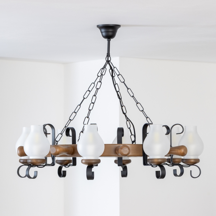 Brilagi - Lámpara colgante con cadena TIMONA 8xE14/40W/230V Ø 70 cm haya/nogal