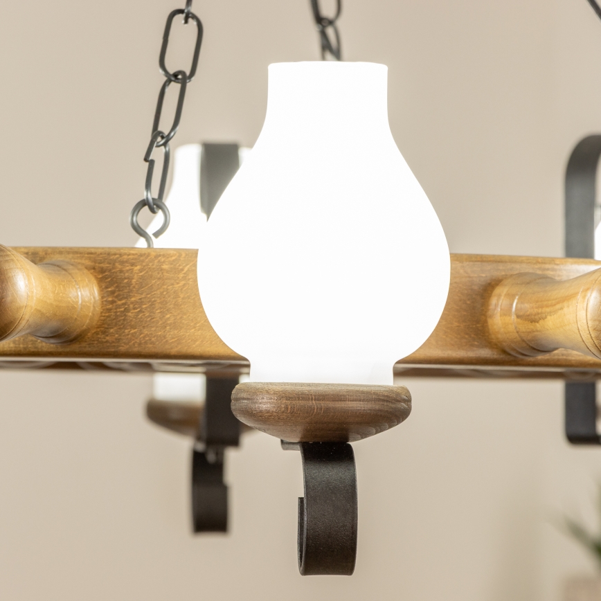 Brilagi - Lámpara colgante con cadena TIMONA 8xE14/40W/230V Ø 70 cm haya/nogal