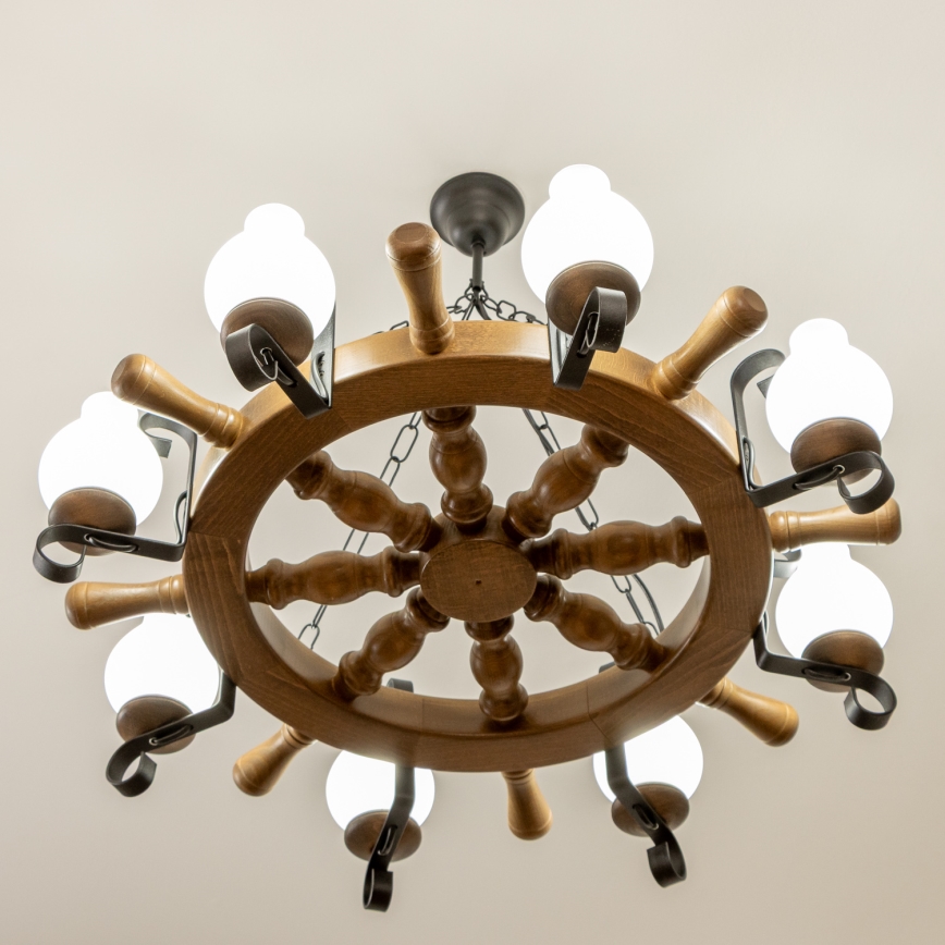 Brilagi - Lámpara colgante con cadena TIMONA 8xE14/40W/230V Ø 70 cm haya/nogal