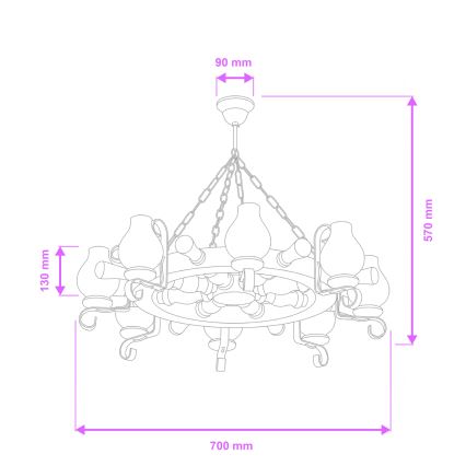 Brilagi - Lámpara colgante con cadena TIMONA 8xE14/40W/230V Ø 70 cm haya/nogal