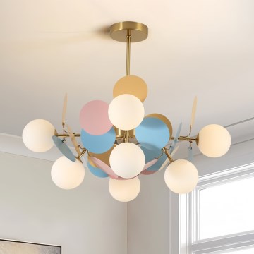 Brilagi - Lámpara colgante con varilla BALMO 8xG9/9W/230V Ø 60 cm dorado/azul/rosa