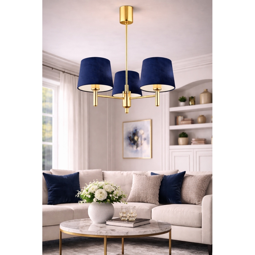 Brilagi - Lámpara colgante con varilla MONTE 3xE27/15W/230V azul/dorado