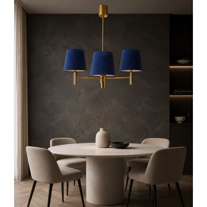 Brilagi - Lámpara colgante con varilla MONTE 3xE27/15W/230V azul/dorado