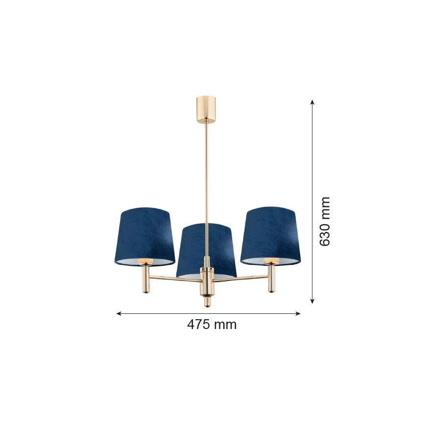 Brilagi - Lámpara colgante con varilla MONTE 3xE27/15W/230V azul/dorado