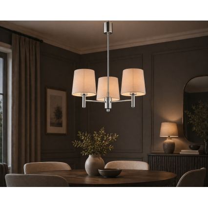 Brilagi - Lámpara colgante con varilla MONTE 3xE27/15W/230V beige/cromo brillante