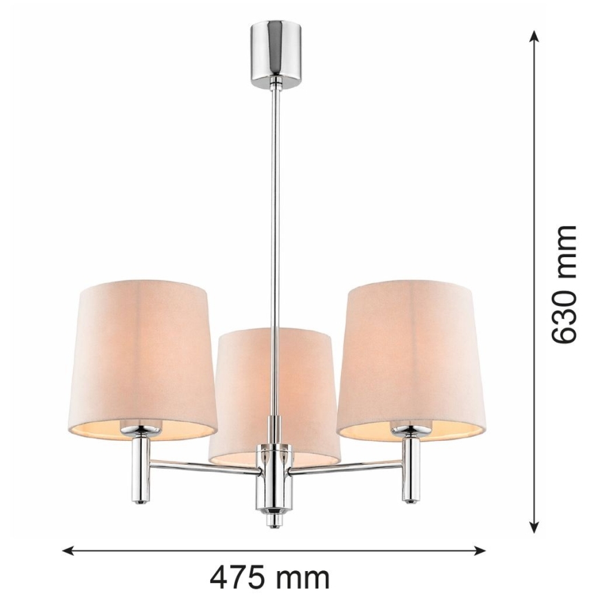 Brilagi - Lámpara colgante con varilla MONTE 3xE27/15W/230V beige/cromo brillante