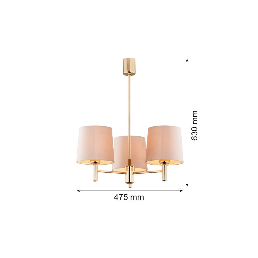 Brilagi - Lámpara colgante con varilla MONTE 3xE27/60W/230V beige/oro
