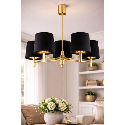 Brilagi - Lámpara colgante con varilla MONTE 5xE27/15W/230V negra/dorada