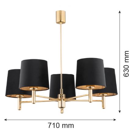 Brilagi - Lámpara colgante con varilla MONTE 5xE27/15W/230V negra/dorada