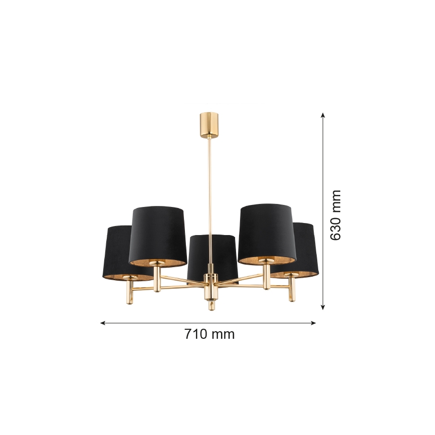 Brilagi - Lámpara colgante con varilla MONTE 5xE27/15W/230V negra/dorada