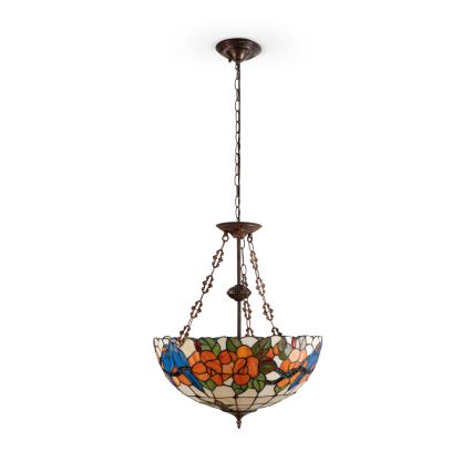 Brilagi - Lámpara colgante de vitral estilo Tiffany con cadena JUNGLE 3xE27/60W/230V Ø 50 cm