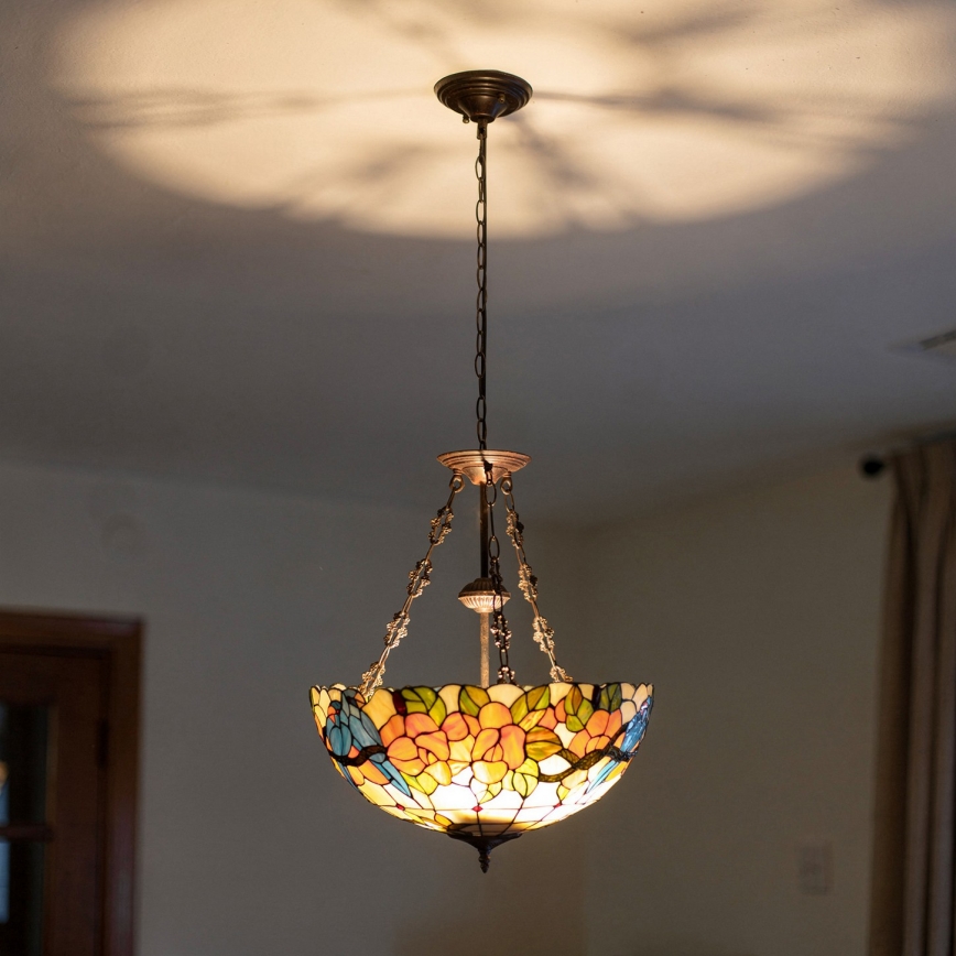 Brilagi - Lámpara colgante de vitral estilo Tiffany con cadena JUNGLE 3xE27/60W/230V Ø 50 cm