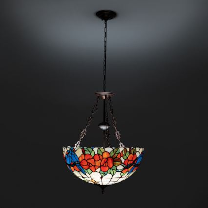 Brilagi - Lámpara colgante de vitral estilo Tiffany con cadena JUNGLE 3xE27/60W/230V Ø 50 cm