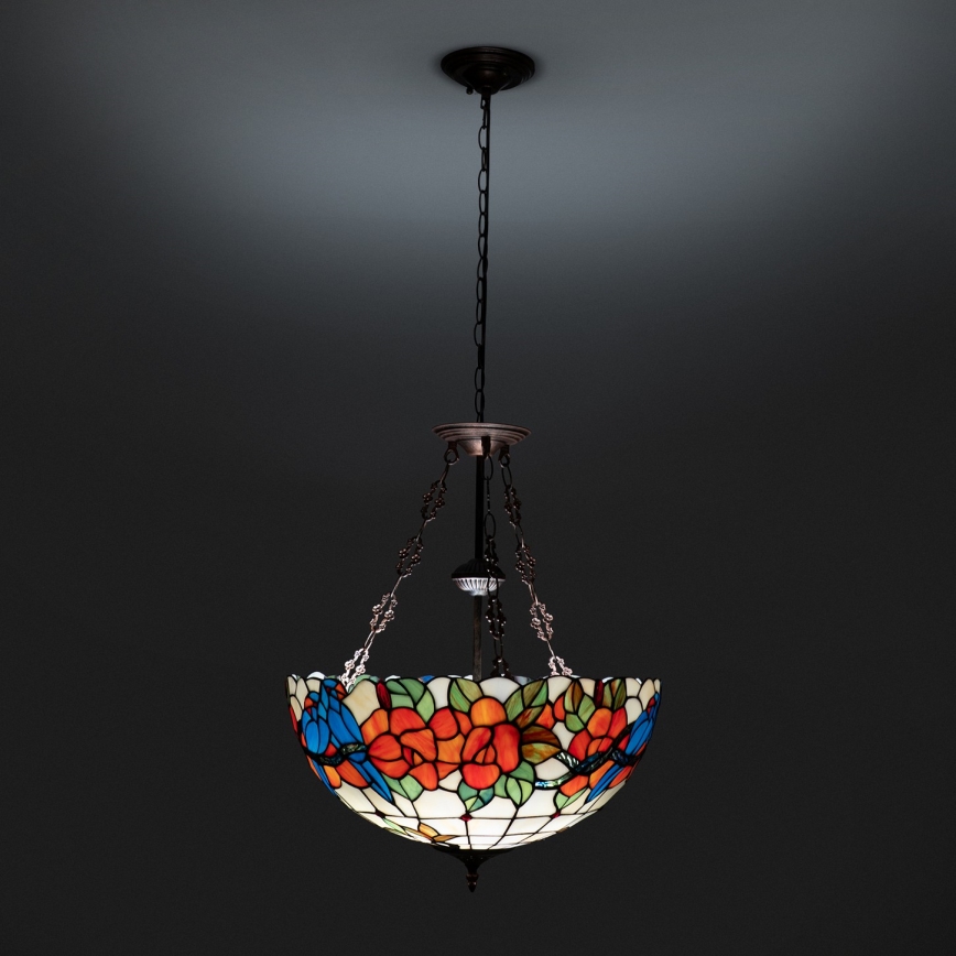 Brilagi - Lámpara colgante de vitral estilo Tiffany con cadena JUNGLE 3xE27/60W/230V Ø 50 cm