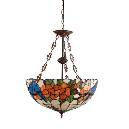 Brilagi - Lámpara colgante de vitral estilo Tiffany con cadena JUNGLE 3xE27/60W/230V Ø 50 cm