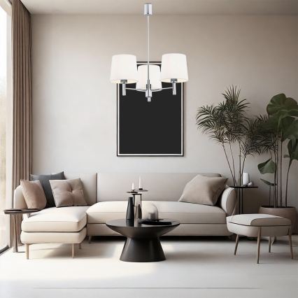 Brilagi - Lámpara colgante en varilla MONTE 3xE27/15W/230V crema/cromo brillante