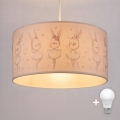 Brilagi - Lámpara colgante infantil LED BOBO 1xE27/60W/230V, diámetro 35 cm, blanca/conejitos