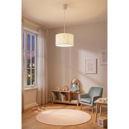 Brilagi - Lámpara colgante infantil LED BOBO 1xE27/60W/230V, diámetro 35 cm, blanca/conejitos