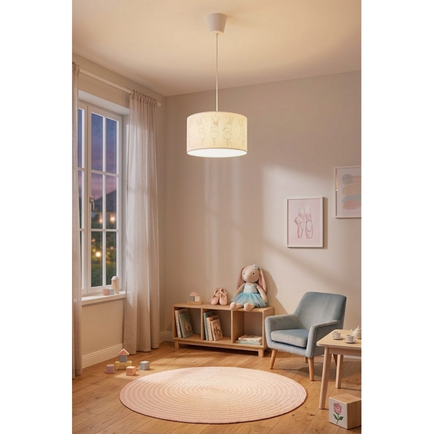 Brilagi - Lámpara colgante infantil LED BOBO 1xE27/60W/230V, diámetro 35 cm, blanca/conejitos