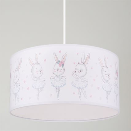 Brilagi - Lámpara colgante infantil LED BOBO 1xE27/60W/230V, diámetro 35 cm, blanca/conejitos