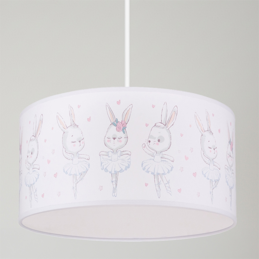 Brilagi - Lámpara colgante infantil LED BOBO 1xE27/60W/230V, diámetro 35 cm, blanca/conejitos