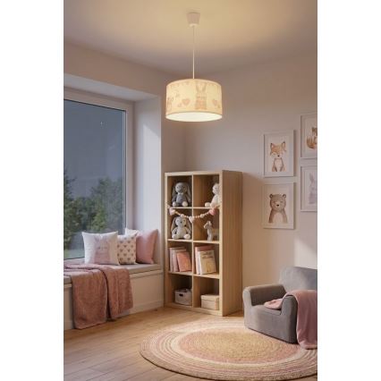 Brilagi - Lámpara colgante infantil LED BOBO 1xE27/60W/230V diámetro 35 cm blanco/motivos de animales